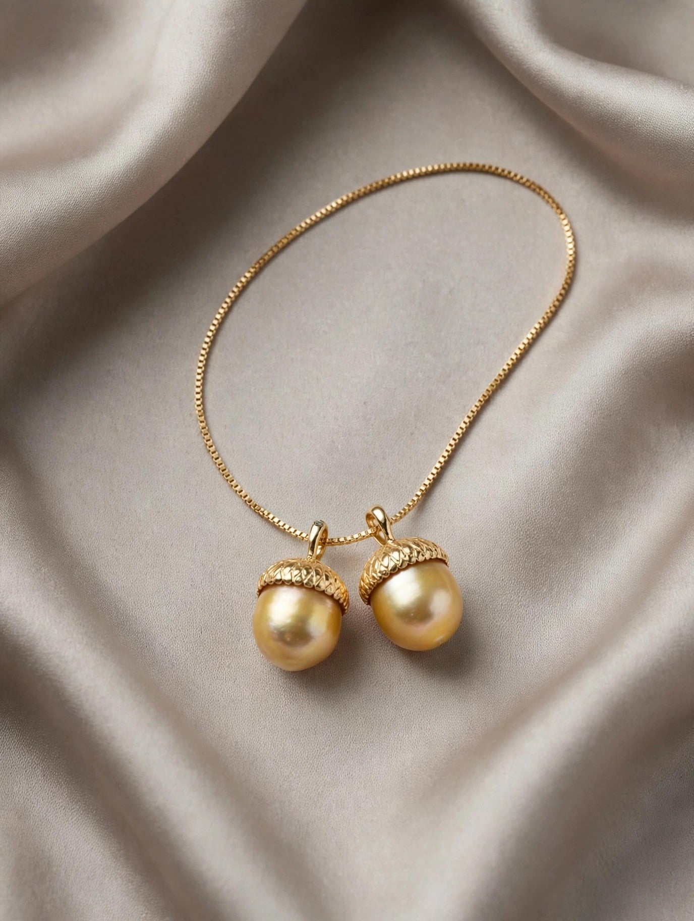Golden Acorn Pendant — Cultured Golden South Sea Pearl