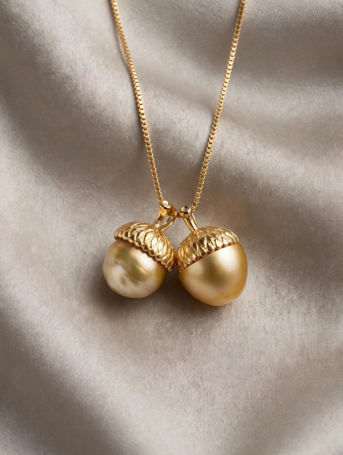 Golden Acorn Pendant — Cultured Golden South Sea Pearl