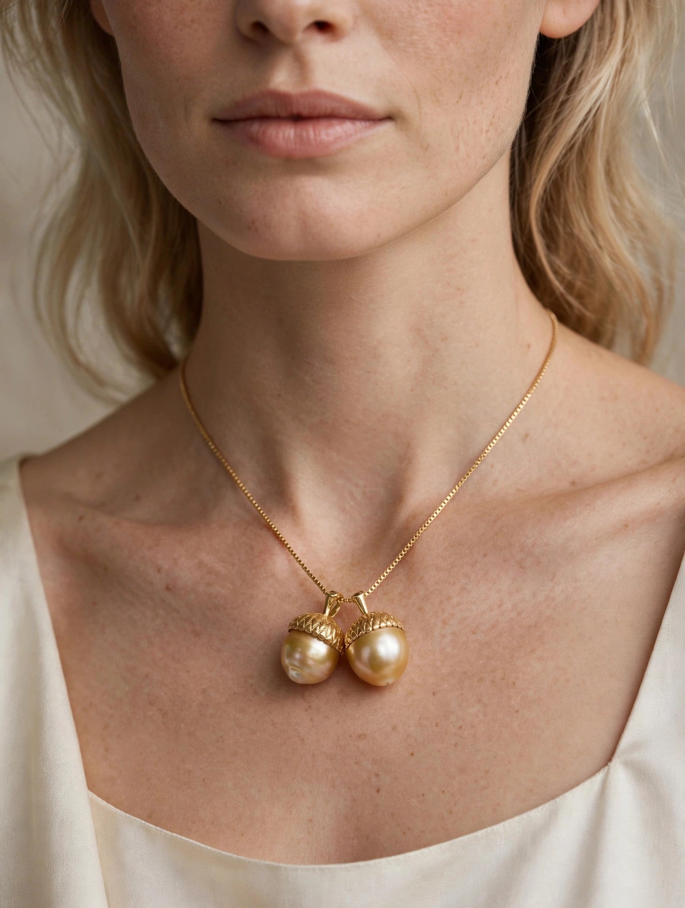 Golden Acorn Pendant — Cultured Golden South Sea Pearl
