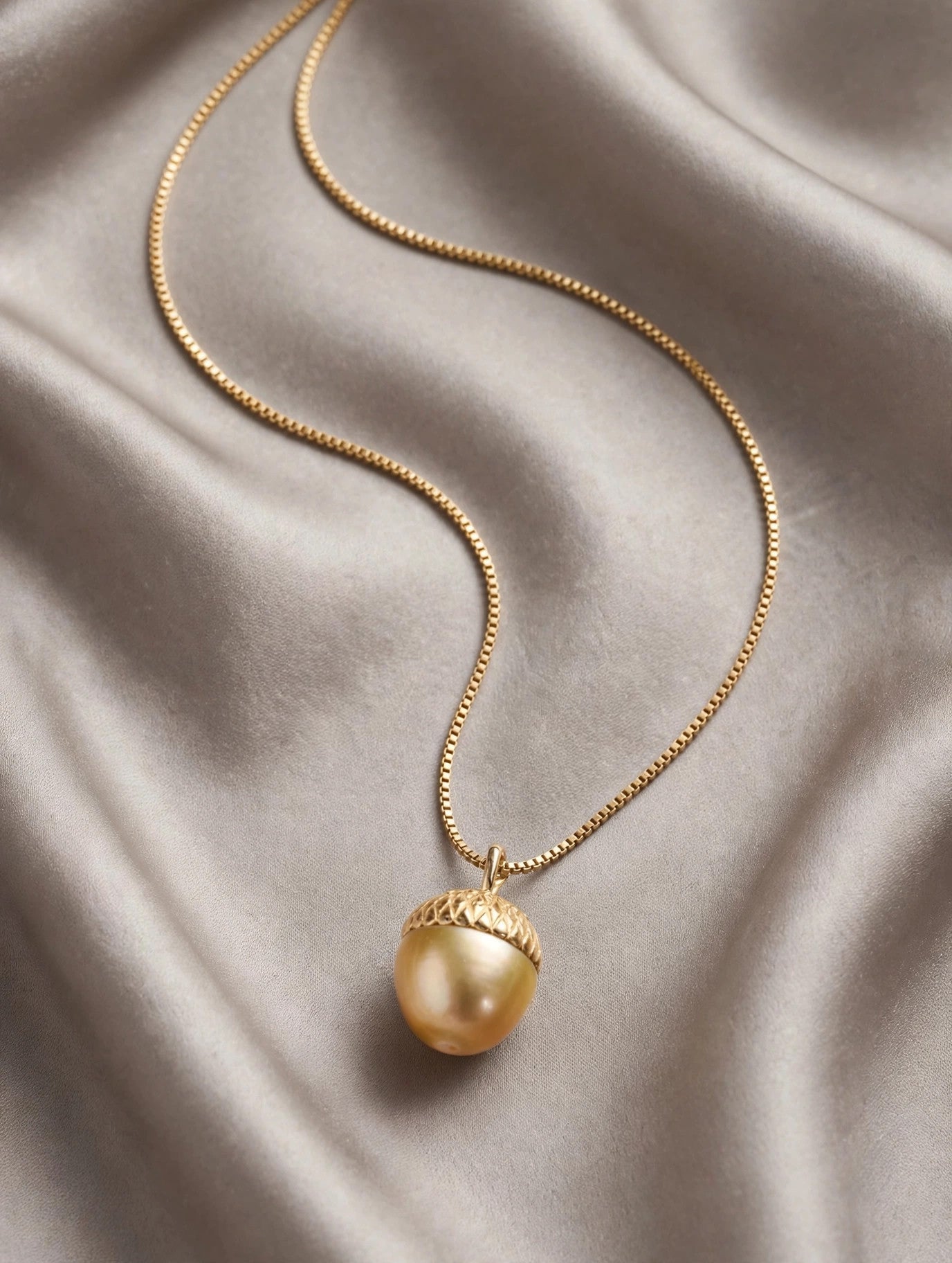 Golden Acorn Pendant — Cultured Golden South Sea Pearl