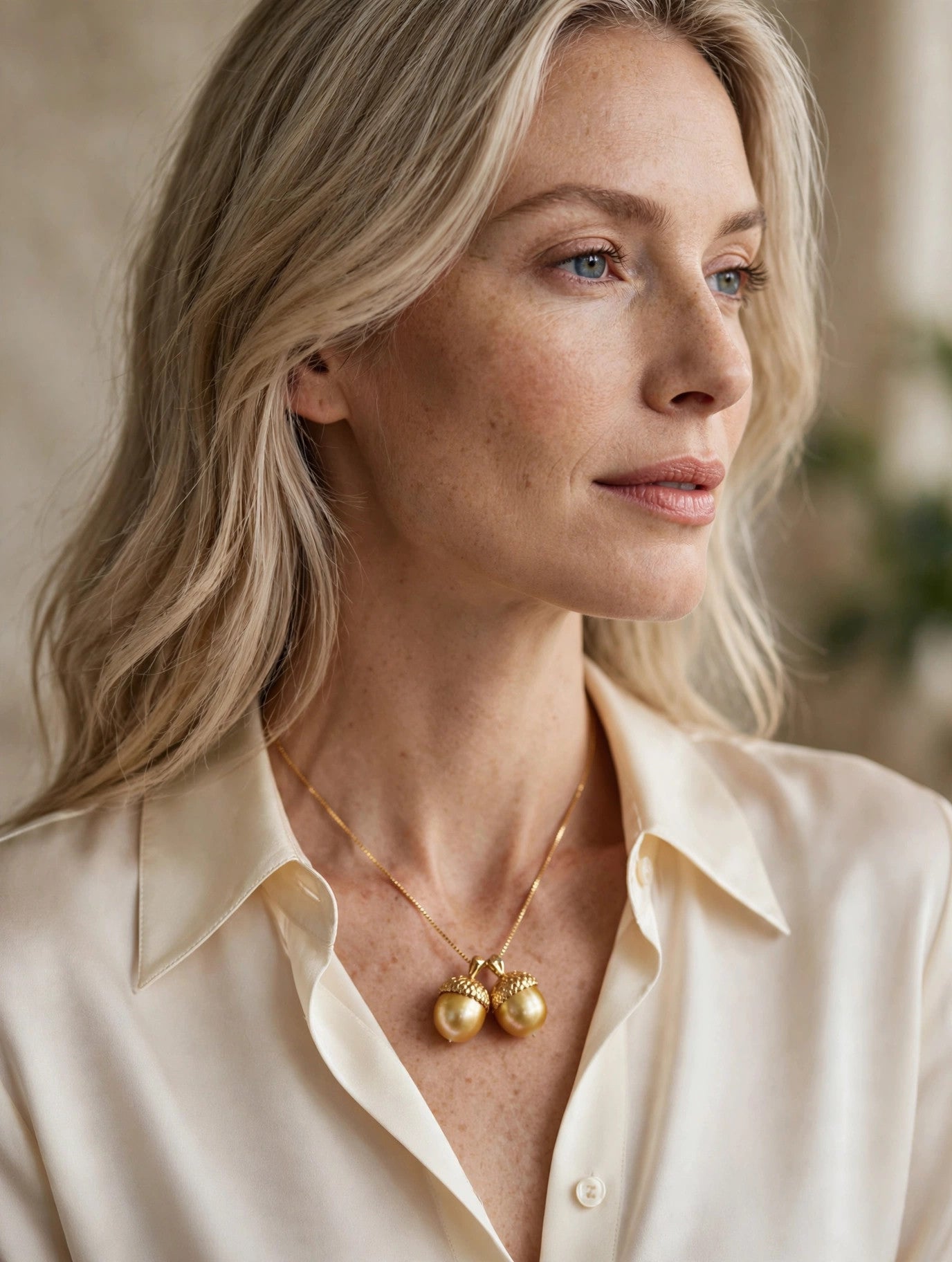 Golden Acorn Pendant — Cultured Golden South Sea Pearl