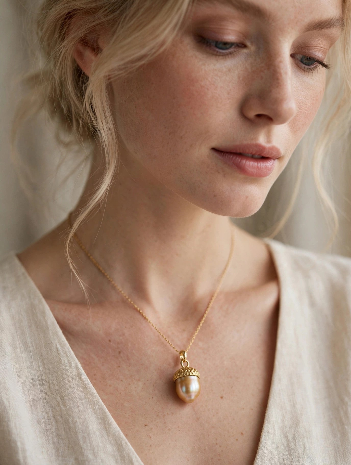 Golden Acorn Pendant — Cultured Golden South Sea Pearl