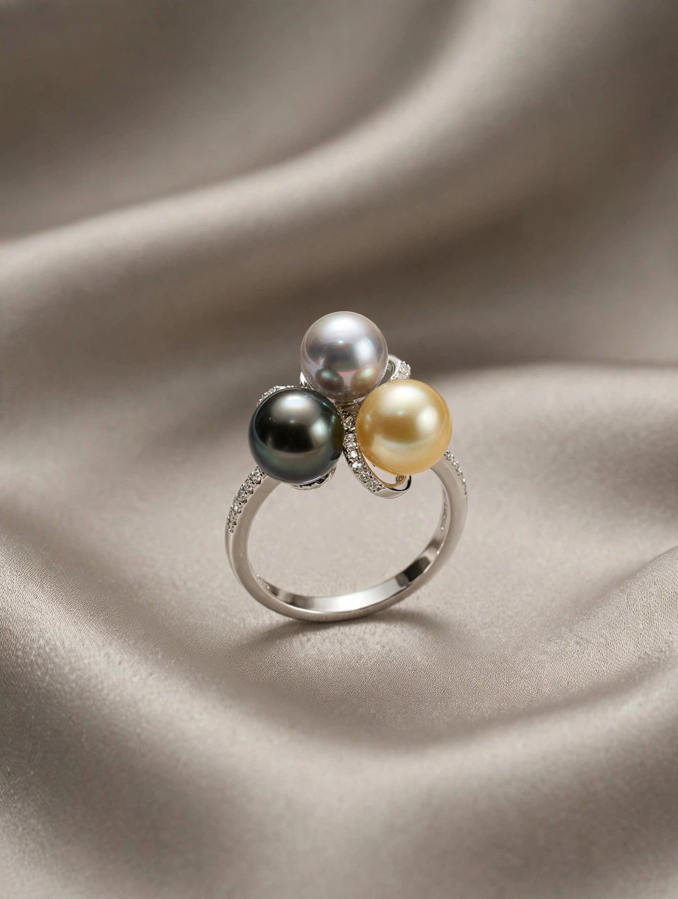 Pearl Cluster Ring — Multicolor Saltwater Pearls, Sterling Silver