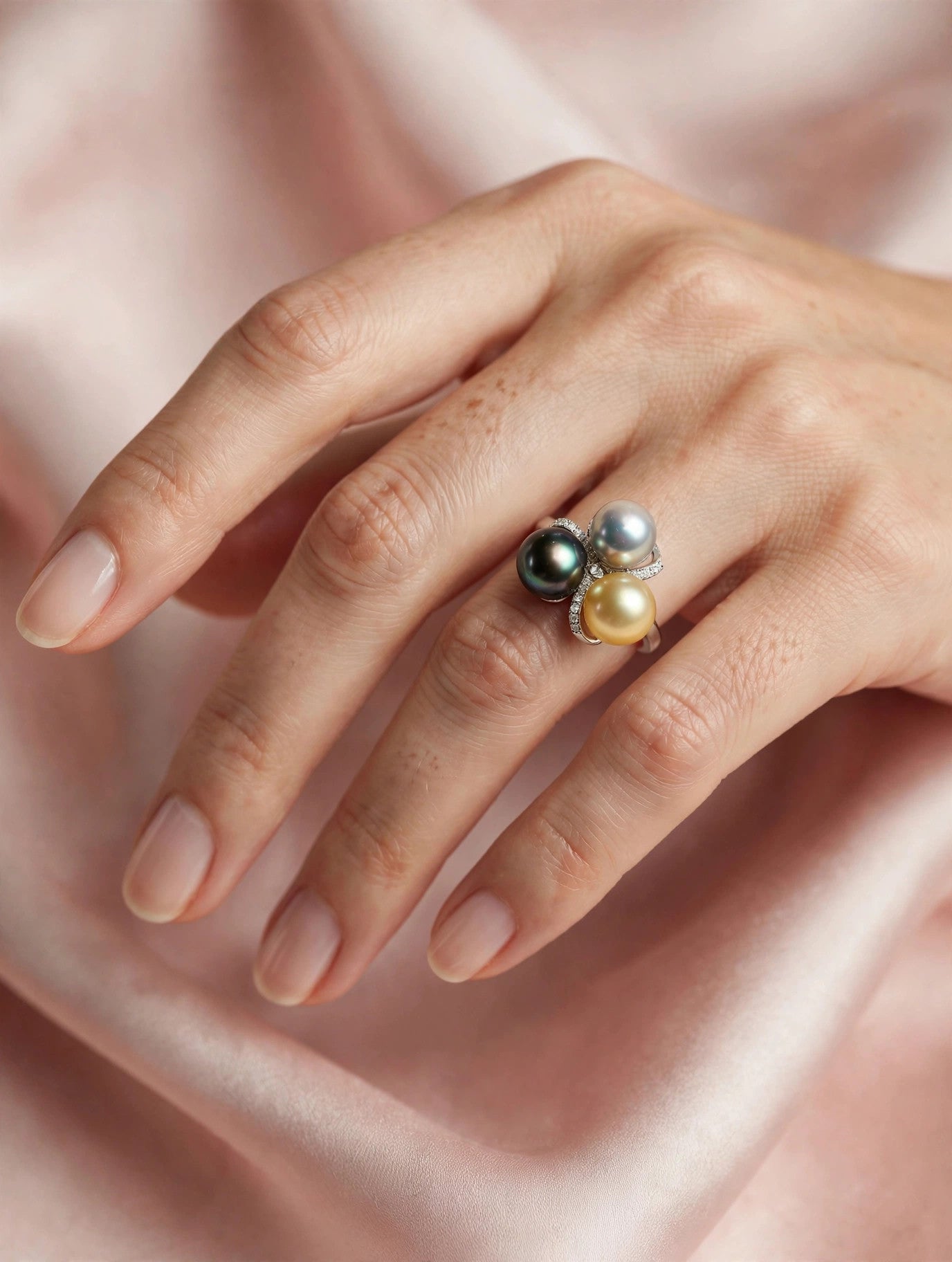 Pearl Cluster Ring — Multicolor Saltwater Pearls, Sterling Silver