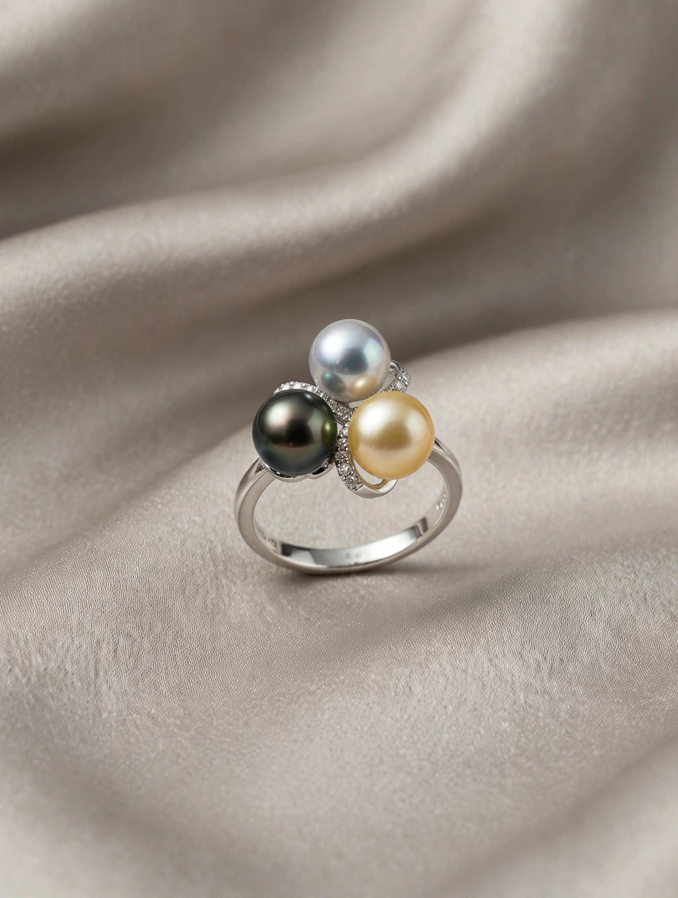 Pearl Cluster Ring — Multicolor Saltwater Pearls, Sterling Silver