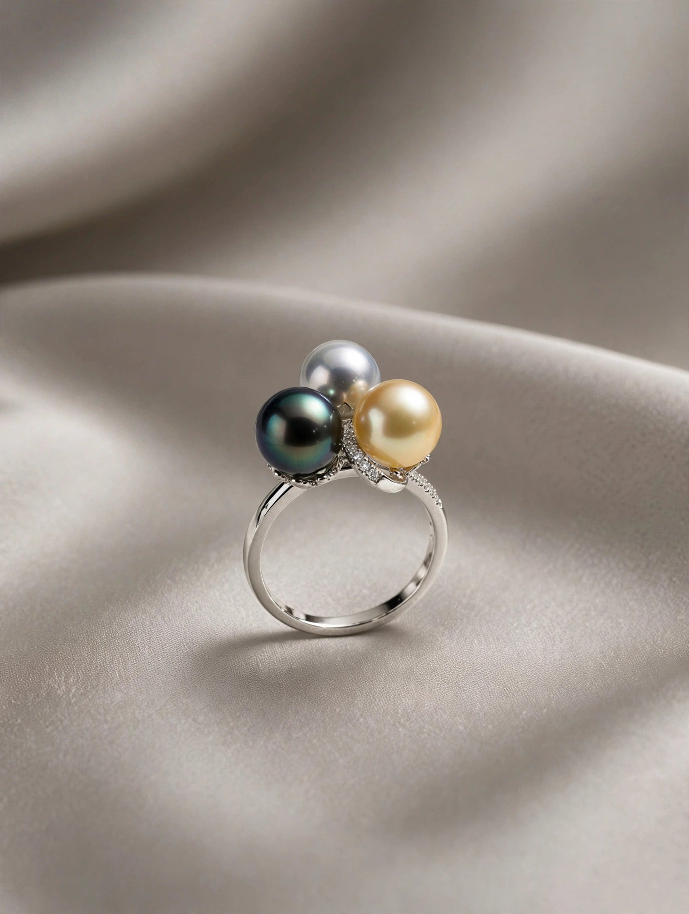 Pearl Cluster Ring — Multicolor Saltwater Pearls, Sterling Silver