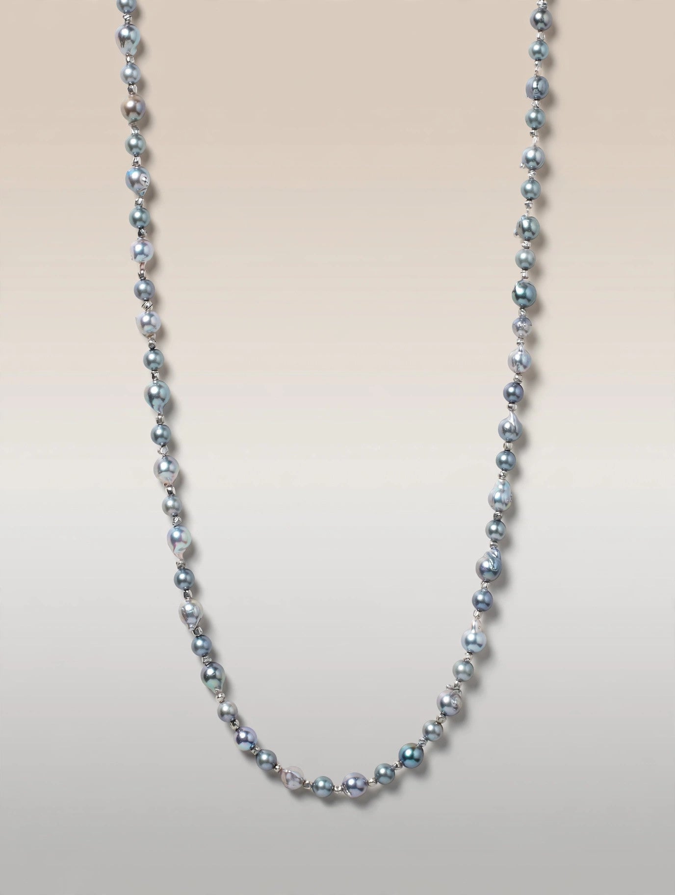 Extra-Long Multicolor Blue Akoya Pearl Necklace — 80cm Opera Strand, 3 Ways to Wear