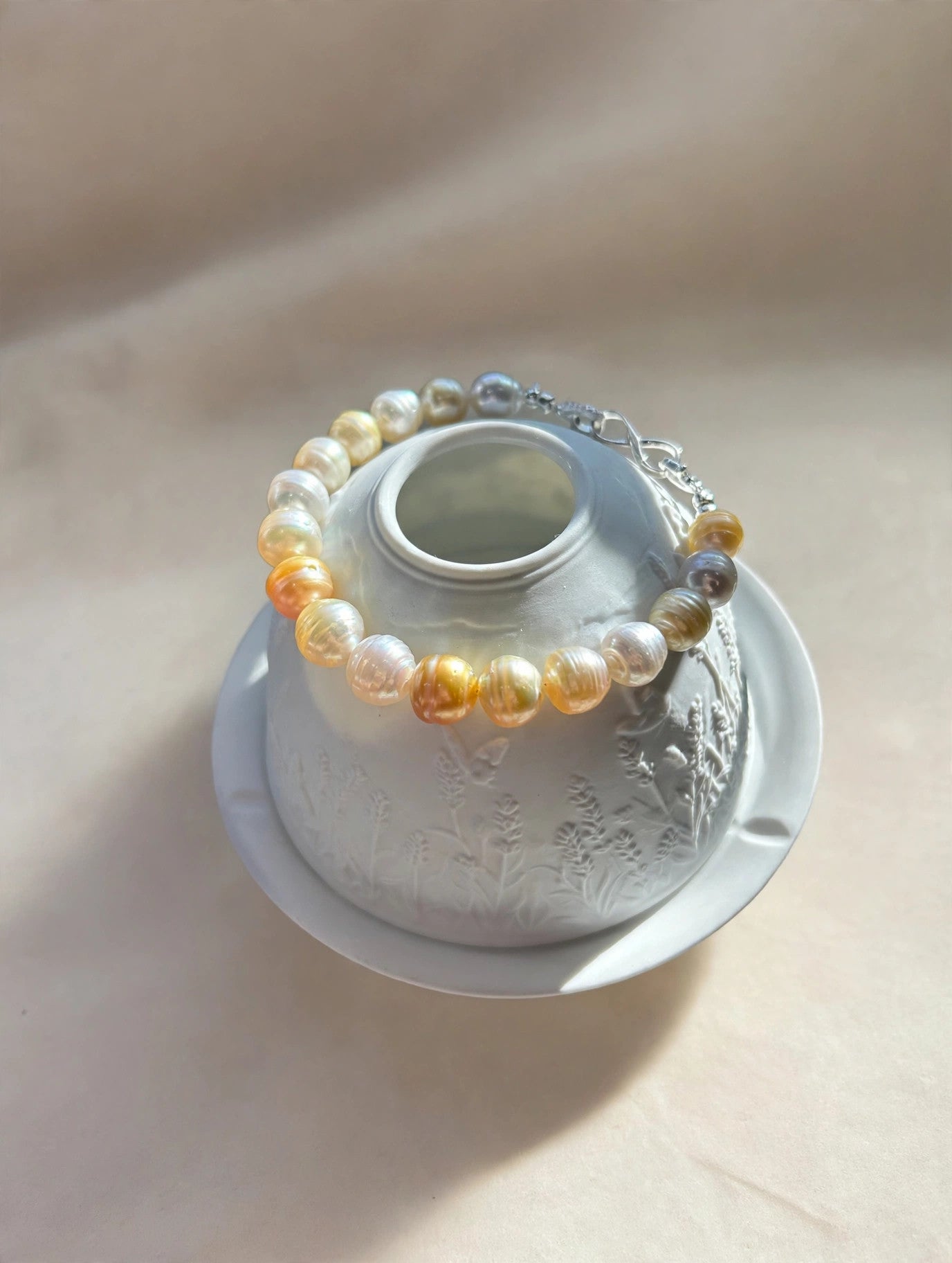 South Sea White & Golden Baroque Pearl Bracelet