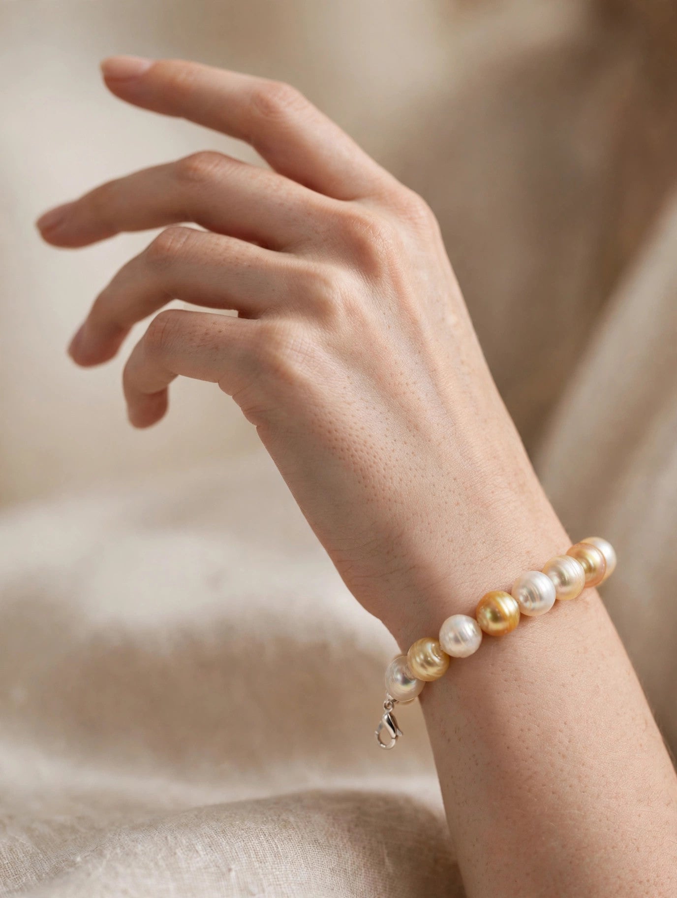 South Sea White & Golden Baroque Pearl Bracelet
