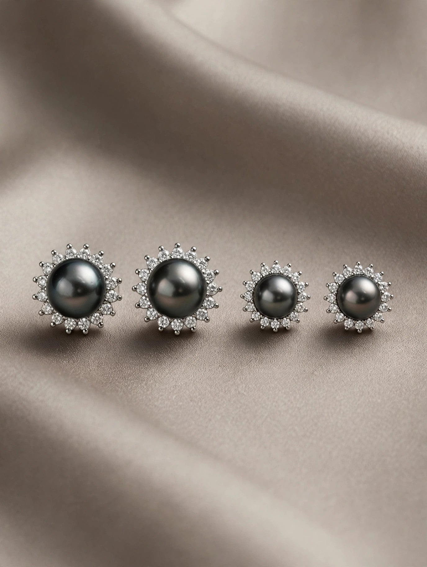 Tahitian Pearl Halo Stud Earrings — Pavé Halo, 8-10mm, sterling silver ear posts