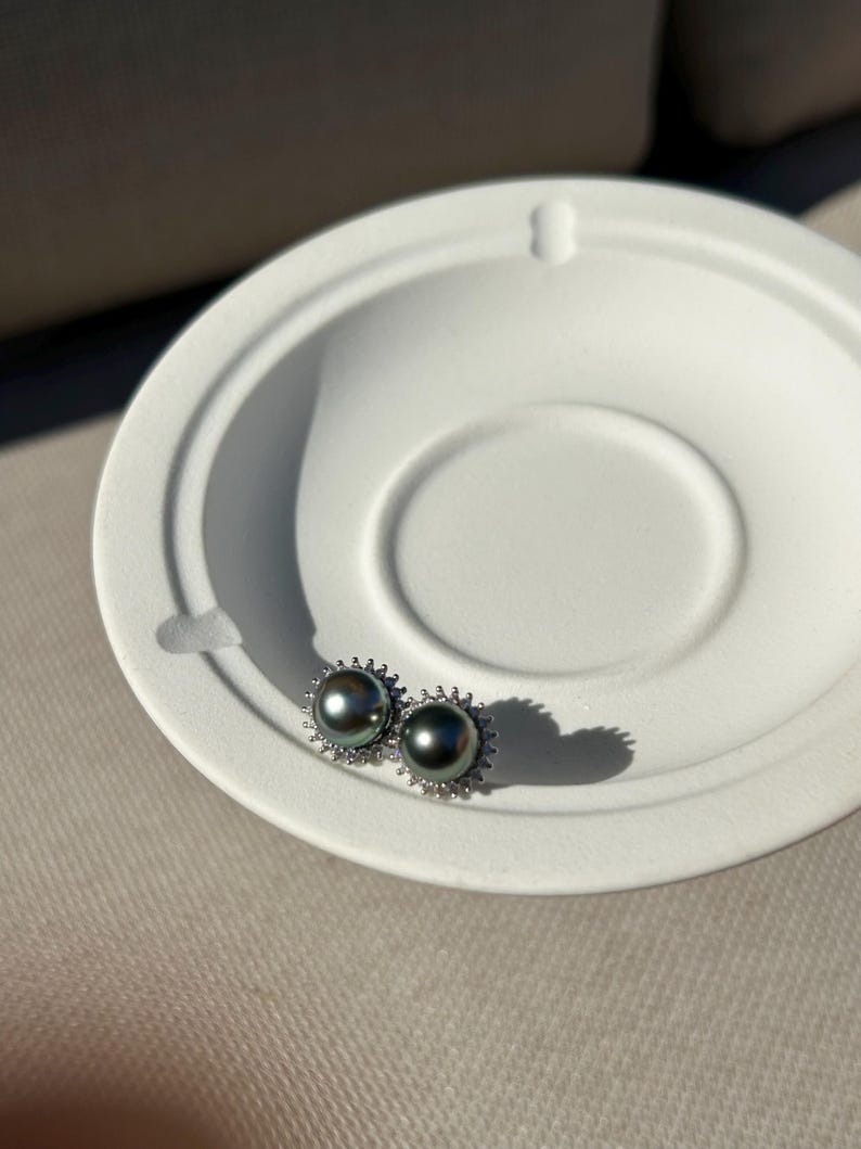 Tahitian Pearl Halo Stud Earrings — Pavé Halo, 3 Sizes, Sterling Silver Posts - photo 9