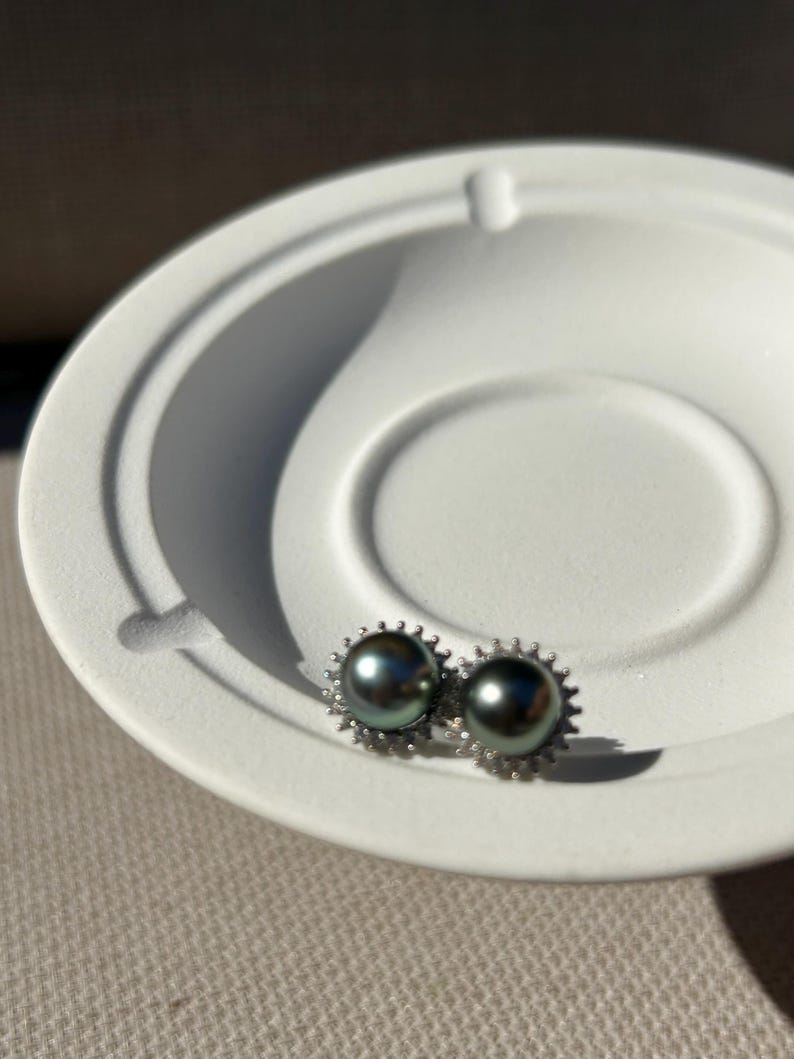 Tahitian Pearl Halo Stud Earrings — Pavé Halo, 3 Sizes, Sterling Silver Posts - photo 4