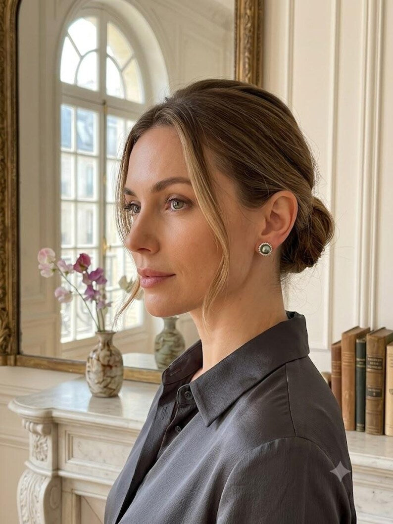 Tahitian Pearl Halo Stud Earrings — Pavé Halo, 3 Sizes, Sterling Silver Posts - photo 5