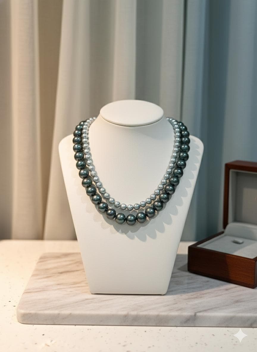 Blue Akoya Pearl Necklace – Iridescent Blue, 6–7mm