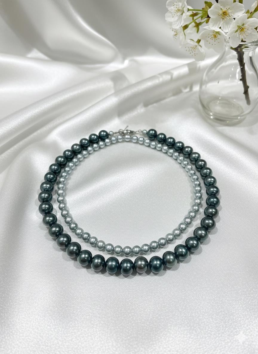 Blue Akoya Pearl Necklace – Iridescent Blue, 6–7mm