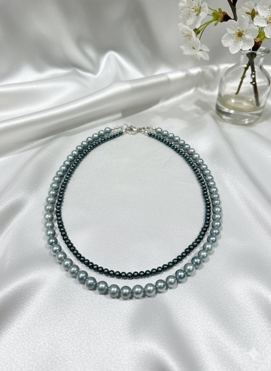 Blue Akoya Pearl Necklace – Iridescent Blue, 6–7mm
