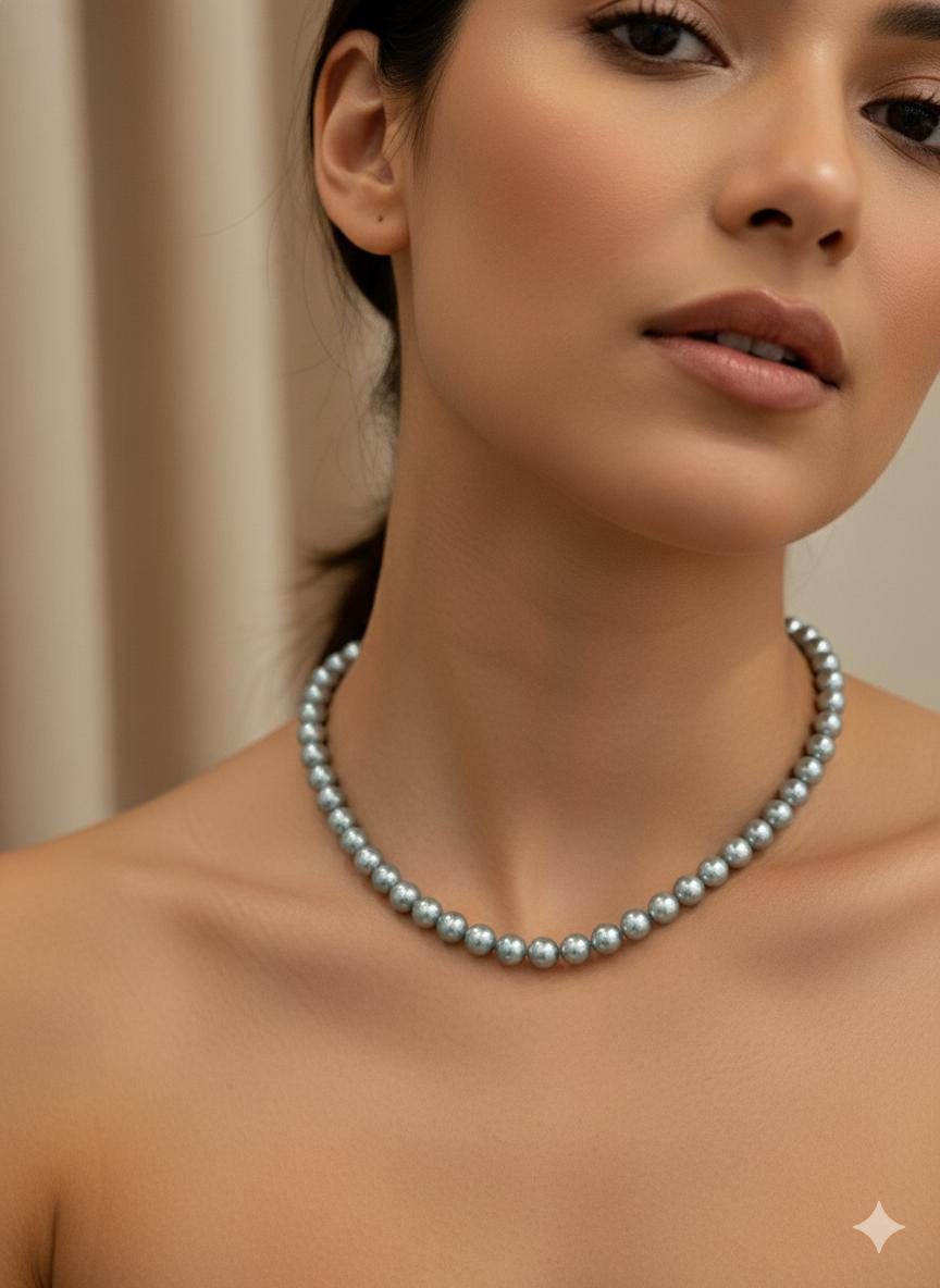 Blue Akoya Pearl Necklace – Iridescent Blue, 6–7mm