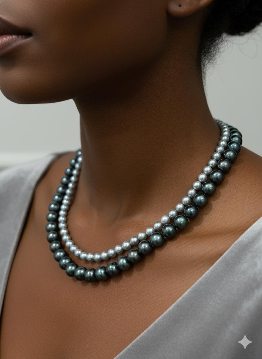 Blue Akoya Pearl Necklace – Iridescent Blue, 6–7mm