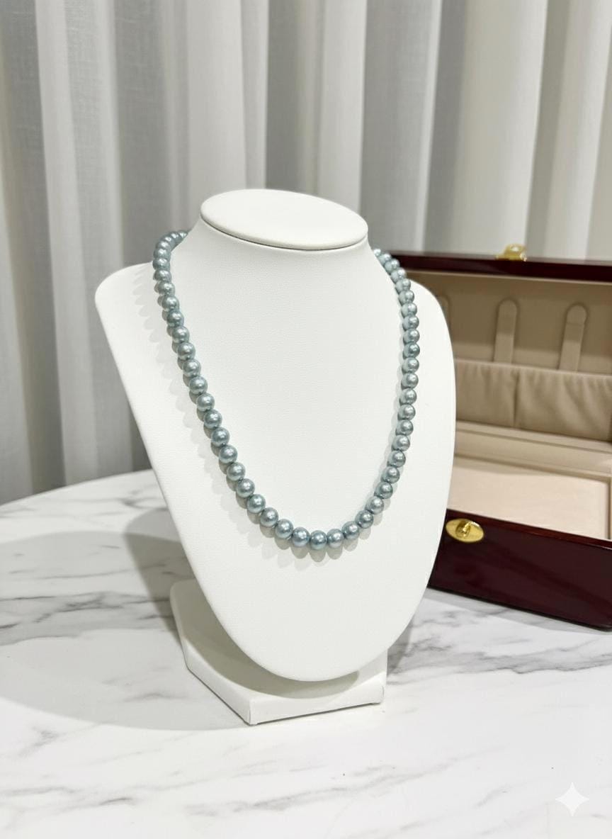 Blue Akoya Pearl Necklace – Iridescent Blue, 6–7mm