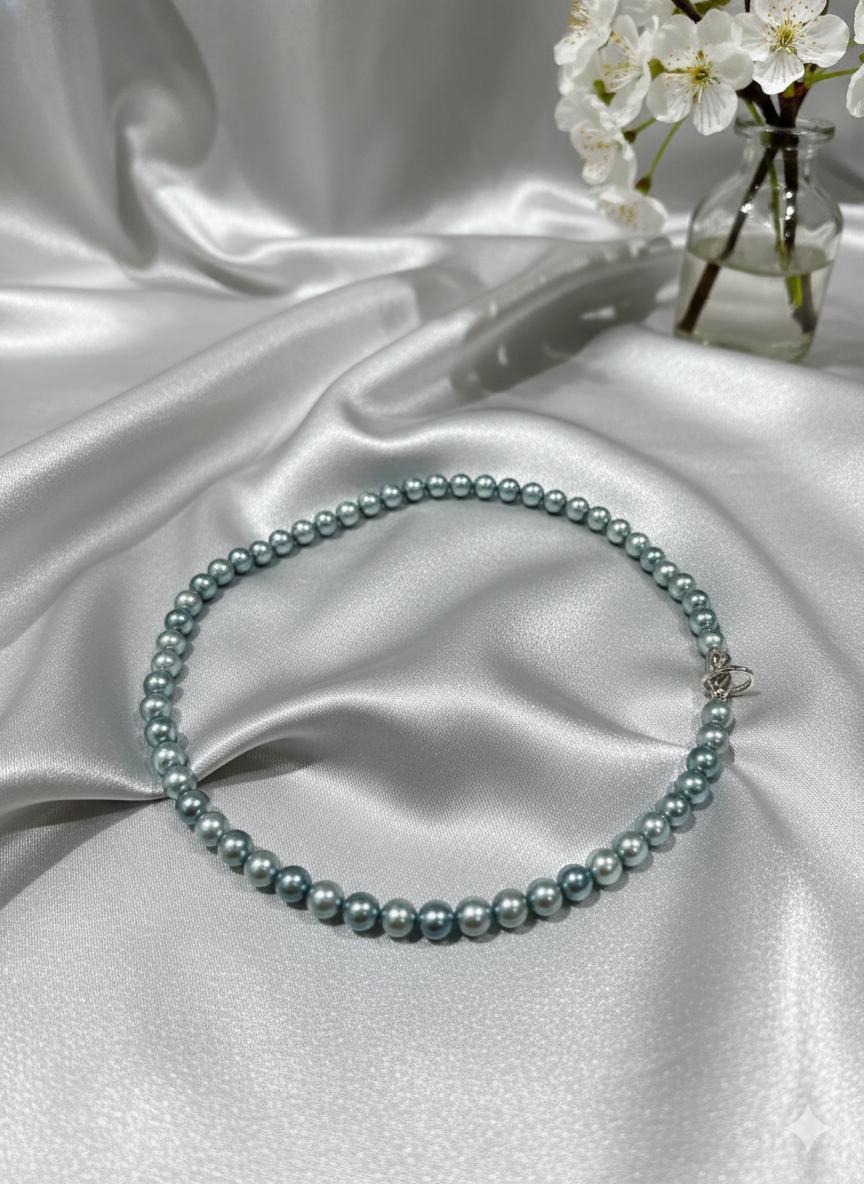 Blue Akoya Pearl Necklace – Iridescent Blue, 6–7mm