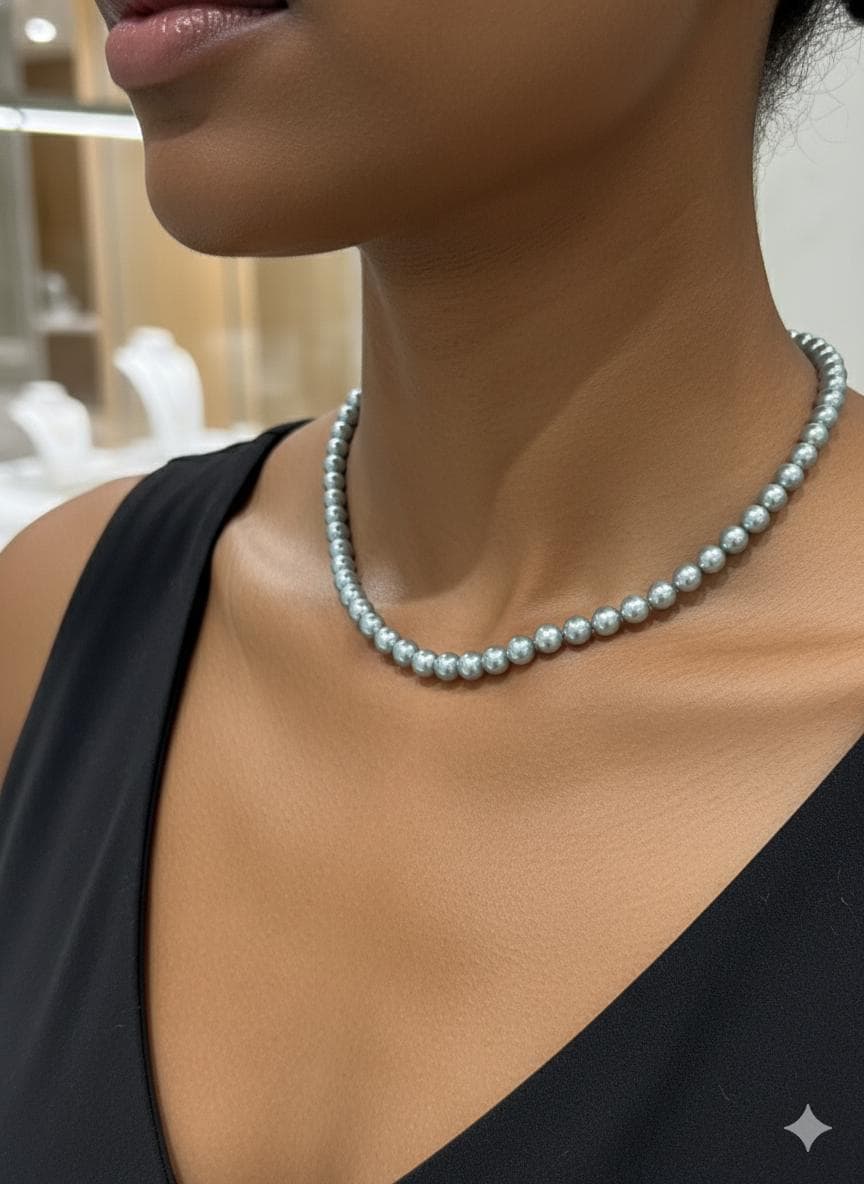 Blue Akoya Pearl Necklace – Iridescent Blue, 6–7mm