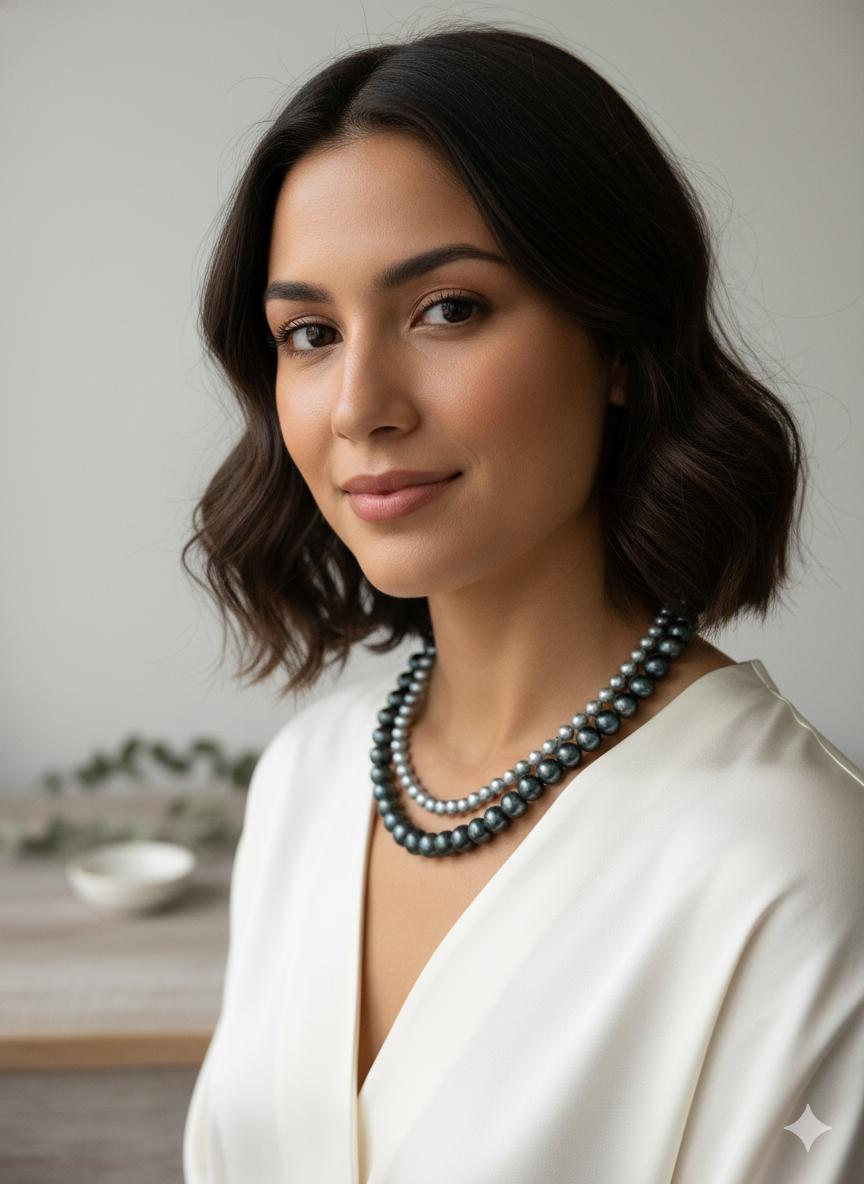 Blue Akoya Pearl Necklace – Iridescent Blue, 6–7mm