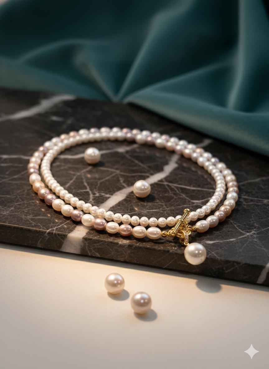 3-Way Multicolor Pearl Necklace – Front Clasp, 8mm Edison