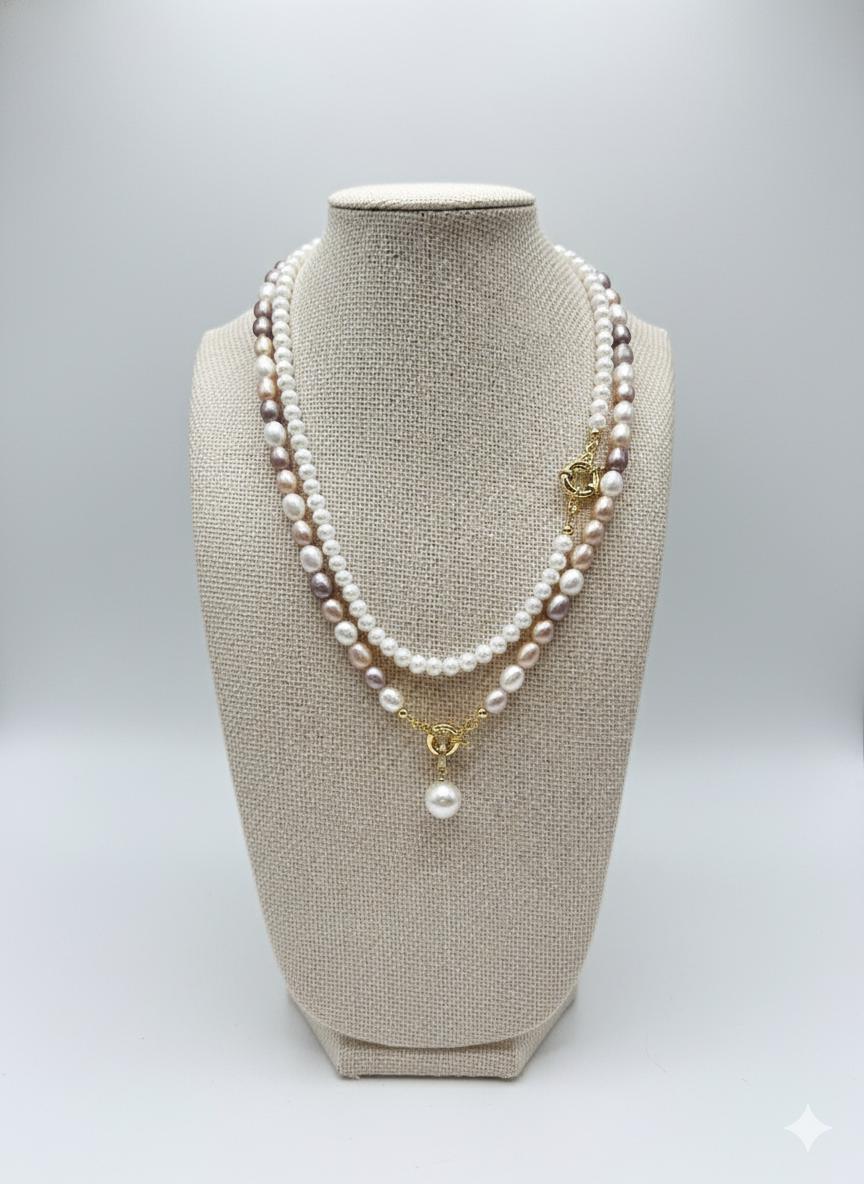 3-Way Multicolor Pearl Necklace – Front Clasp, 8mm Edison