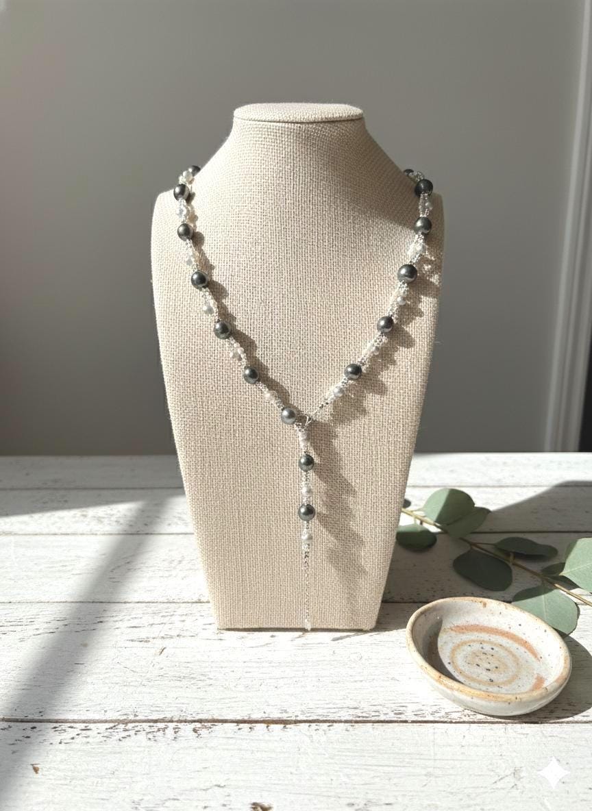 Tahitian Pearl Sweater Necklace & Bracelet Set — Extra Long, Sterling Silver