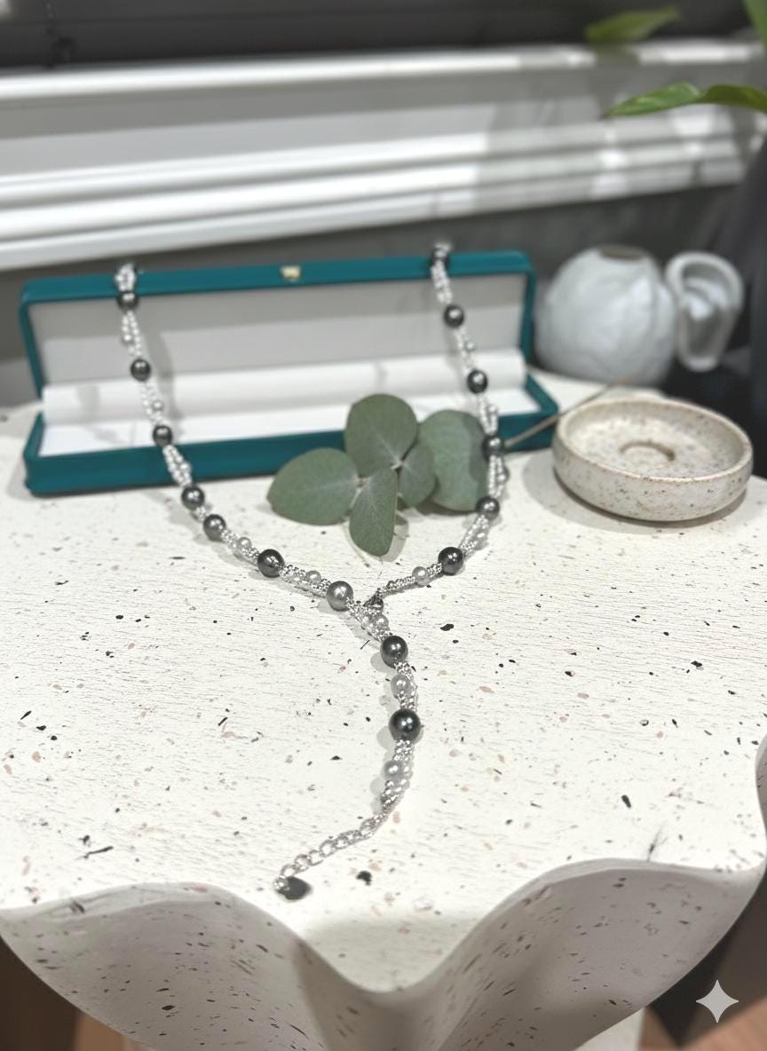 Tahitian Pearl Sweater Necklace & Bracelet Set — Extra Long, Sterling Silver