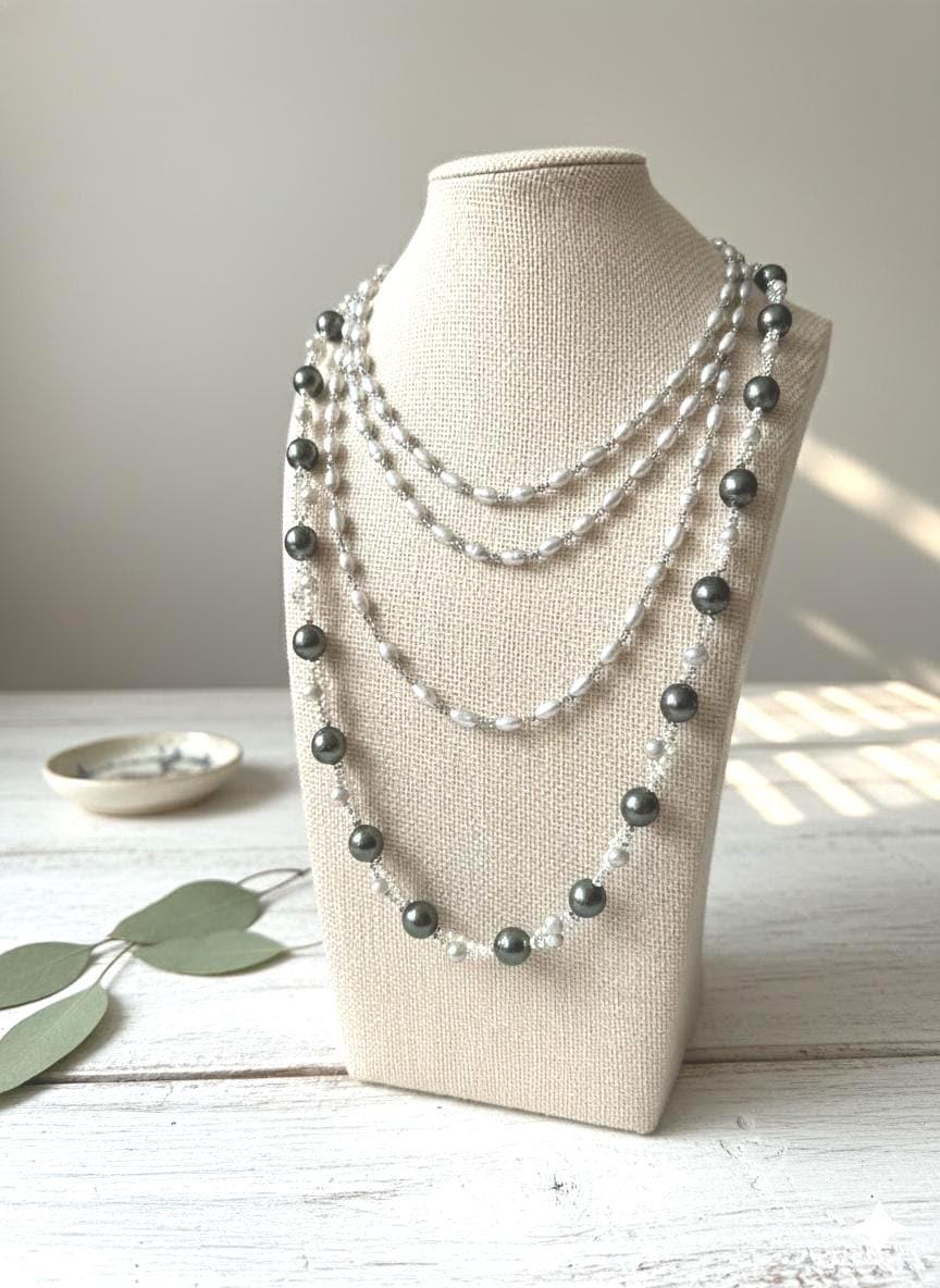 Tahitian Pearl Sweater Necklace & Bracelet Set — Extra Long, Sterling Silver
