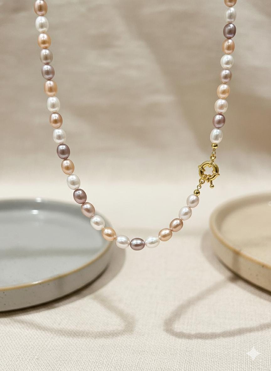 3-Way Multicolor Pearl Necklace – Front Clasp, 8mm Edison