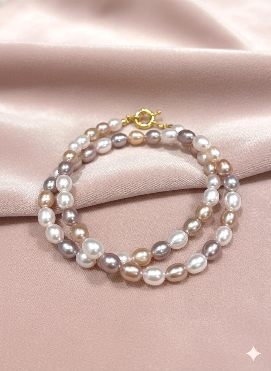 3-Way Multicolor Pearl Necklace – Front Clasp, 8mm Edison