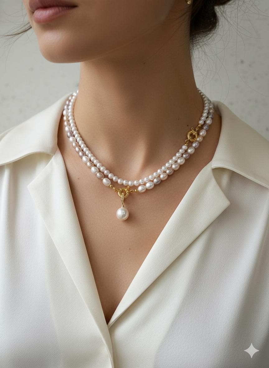 3-Way Multicolor Pearl Necklace – Front Clasp, 8mm Edison