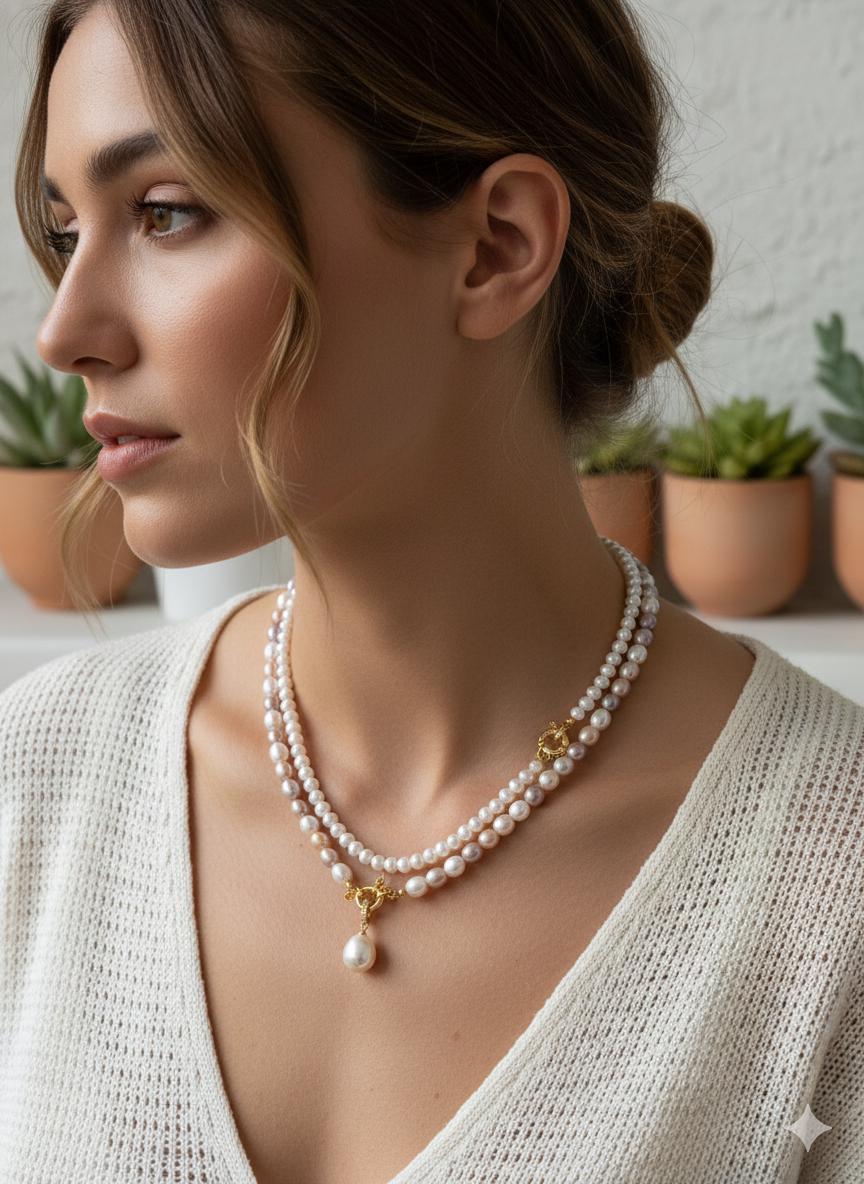 3-Way Multicolor Pearl Necklace – Front Clasp, 8mm Edison