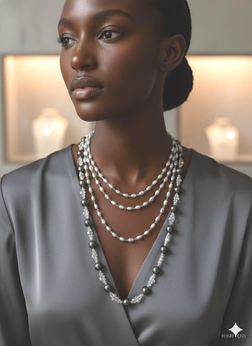 Tahitian Pearl Sweater Necklace & Bracelet Set — Extra Long, Sterling Silver
