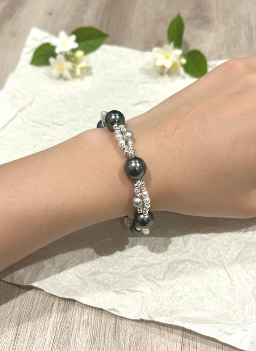 Tahitian Pearl Sweater Necklace & Bracelet Set — Extra Long, Sterling Silver