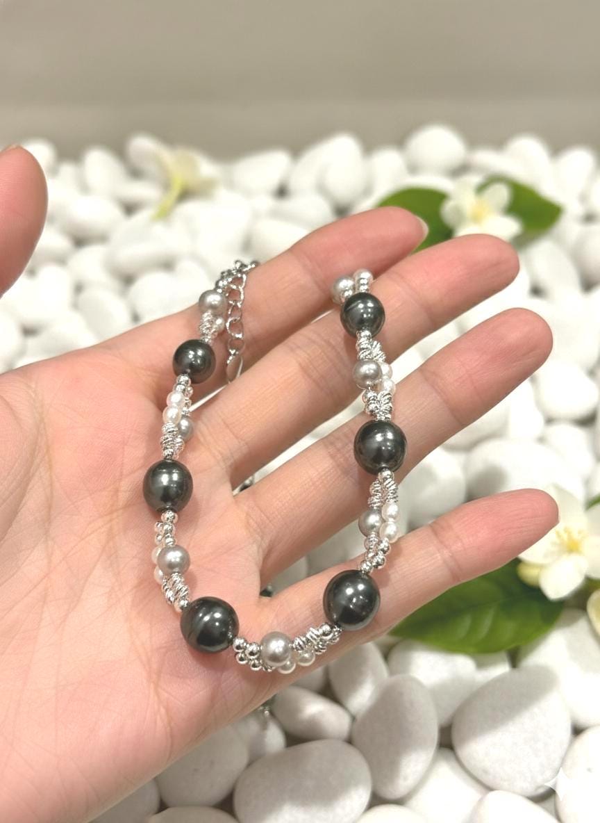 Tahitian Pearl Sweater Necklace & Bracelet Set — Extra Long, Sterling Silver