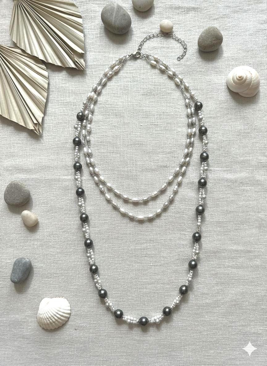 Tahitian Pearl Sweater Necklace & Bracelet Set — Extra Long, Sterling Silver