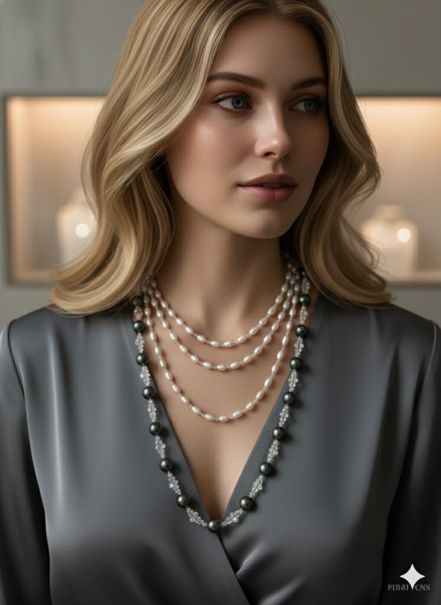 Tahitian Pearl Sweater Necklace & Bracelet Set — Extra Long, Sterling Silver