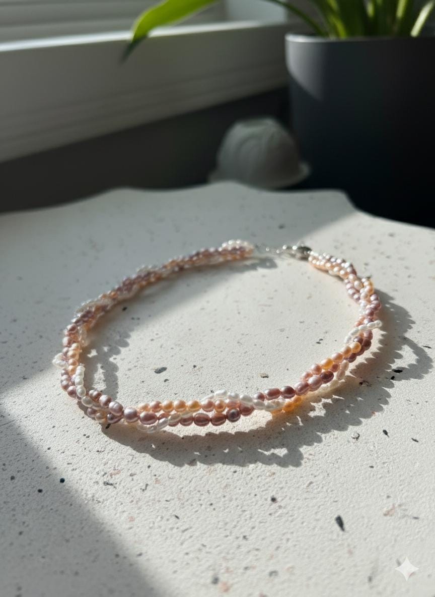 Multicolor Woven Keshi Pearl Necklace – Victorian Inspired, ~4mm