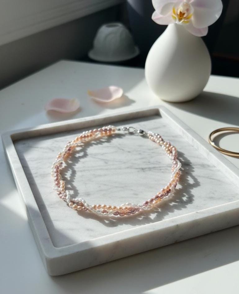Multicolor Woven Keshi Pearl Necklace – Victorian Inspired, ~4mm