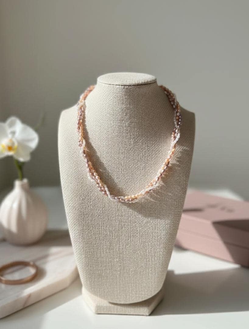Multicolor Woven Keshi Pearl Necklace – Victorian Inspired, ~4mm