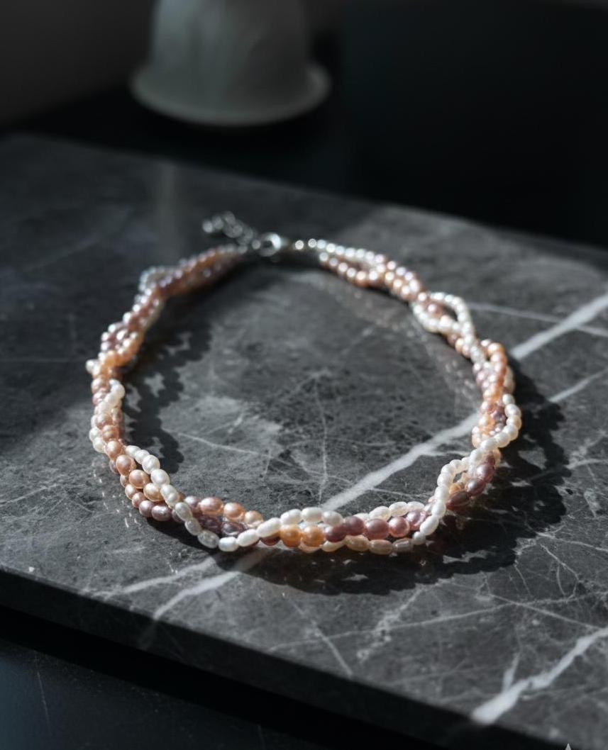 Multicolor Woven Keshi Pearl Necklace – Victorian Inspired, ~4mm