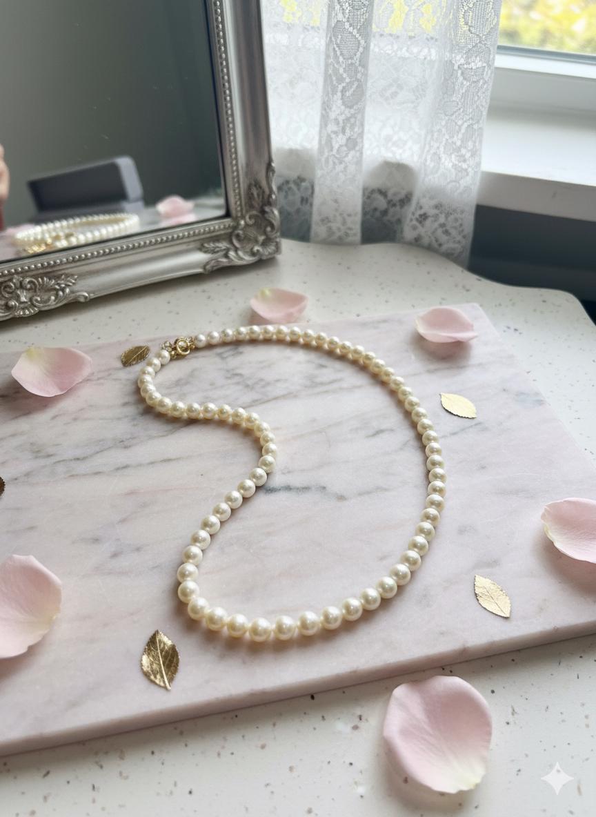 Golden Japanese Akoya Pearl Necklace – 7–8mm