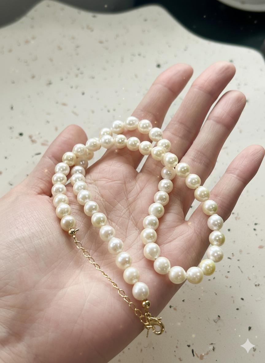Golden Japanese Akoya Pearl Necklace – 7–8mm