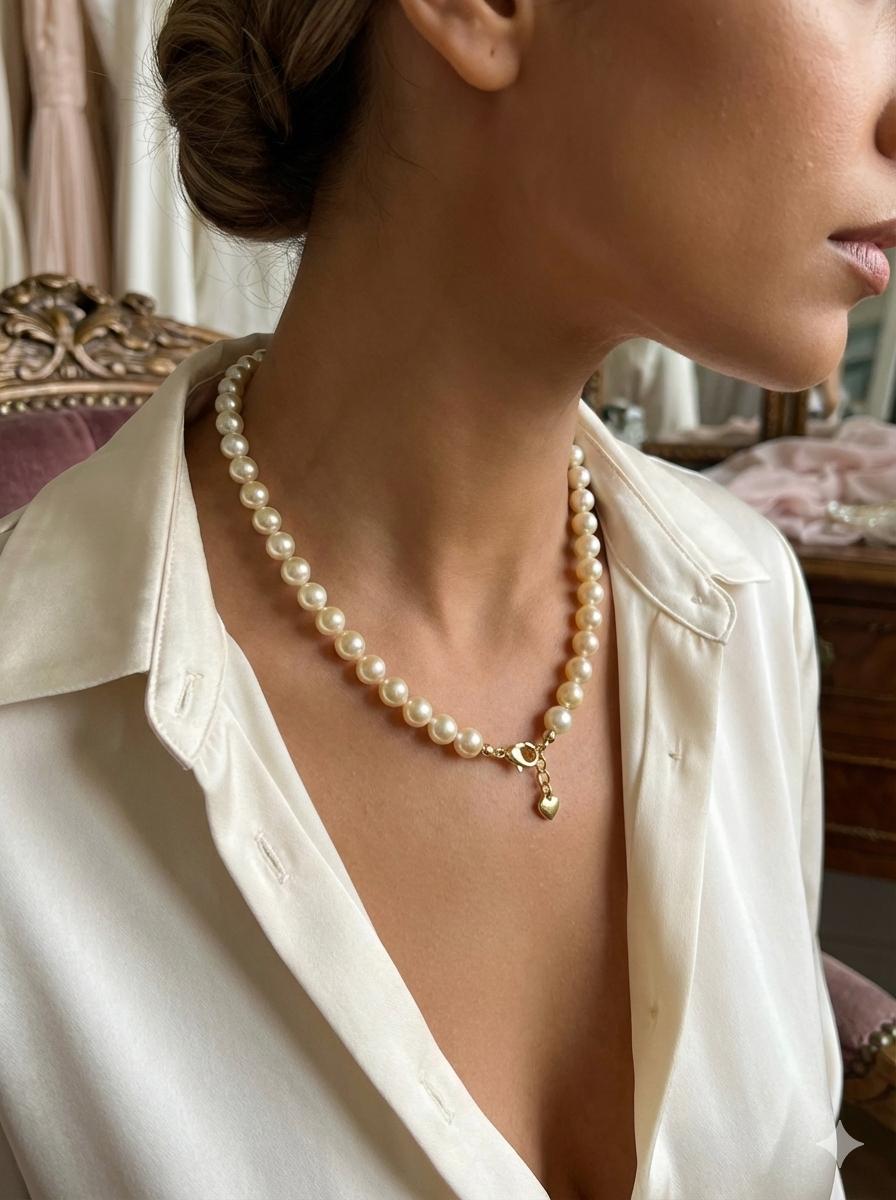 Golden Japanese Akoya Pearl Necklace – 7–8mm