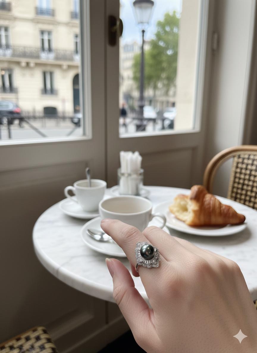 Tahitian Peacock Pearl Statement Ring – Sterling Silver, 9–10mm