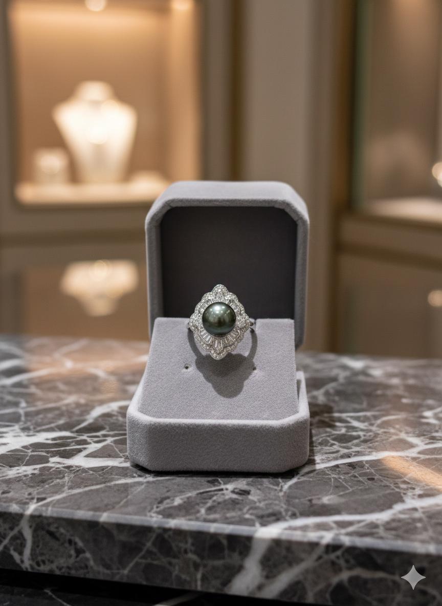 Tahitian Peacock Pearl Statement Ring – Sterling Silver, 9–10mm
