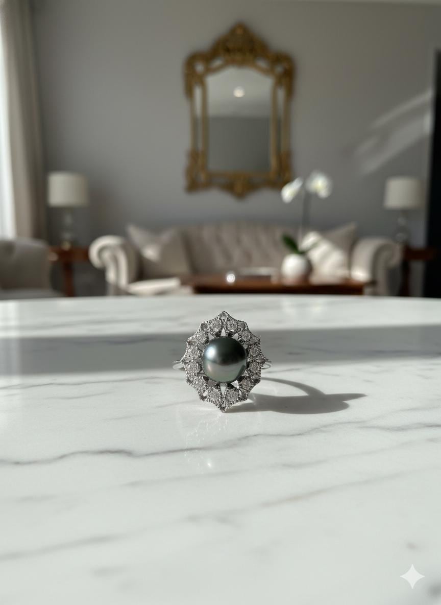 Tahitian Peacock Pearl Statement Ring – Sterling Silver, 9–10mm